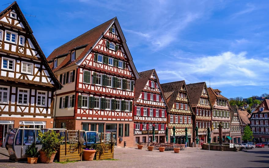 Historic half-timbered houses on the market square, Calw, Baden-Württemberg